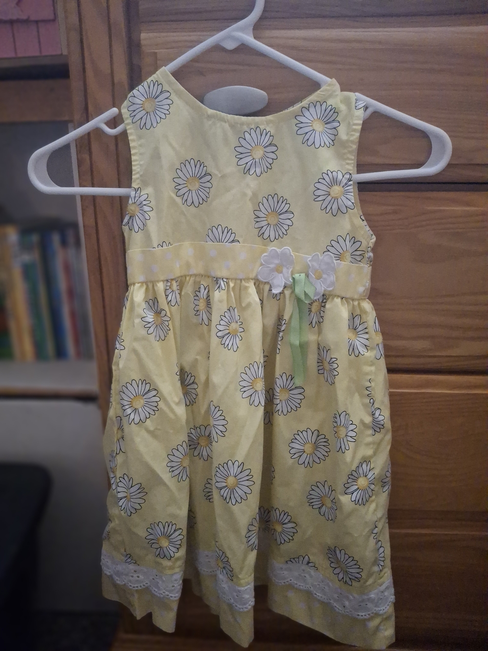 Blueberi Boulevard Yellow Daisy Print Dress with Ribbon Accent
